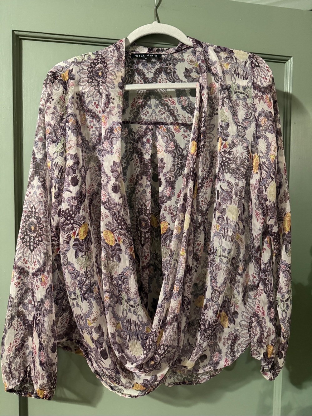 William Rast Purple Floral Draped Cowl-Neck Blouse